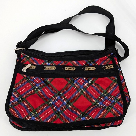 Lesportsac Handbags - LeSportsac Deluxe Everyday Bag Red Plaid Tartan Nylon Crossbody Messenger